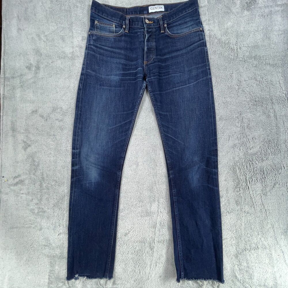 Gustin Skinny Jeans Mens 34 Blue Raw Denim Slim Fit 5-Pocket Low-Rise Button-Fly